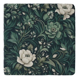 Dark Emerald Green Floral Trivet