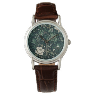 Dark Emerald Green Floral Watch