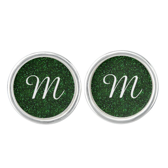 Dark Emerald Green Glitter Cufflinks (Front)