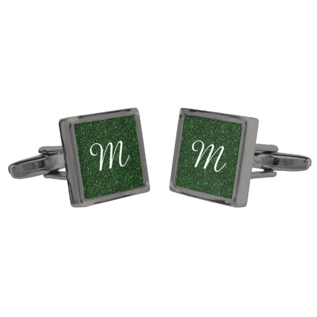 Dark Emerald Green Glitter Gunmetal Finish Cufflinks (Angled)