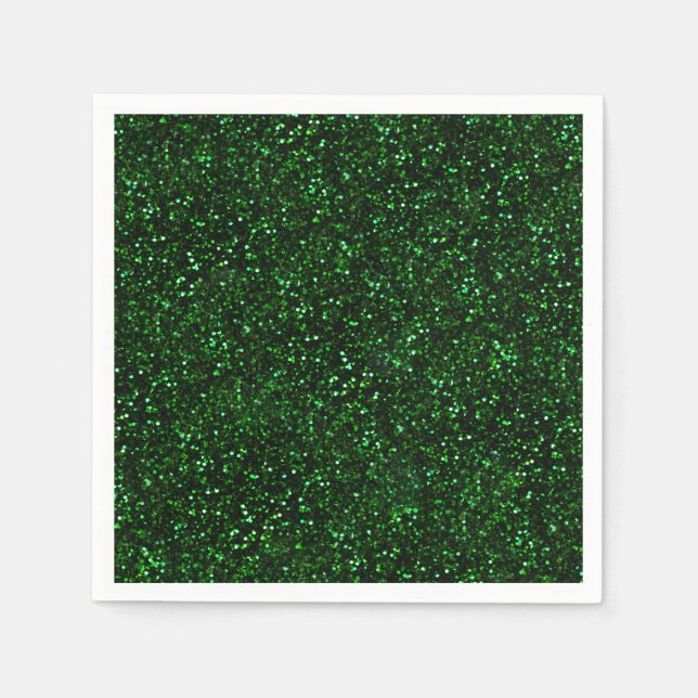 Dark Emerald Green Glitter Paper Napkins (Front)