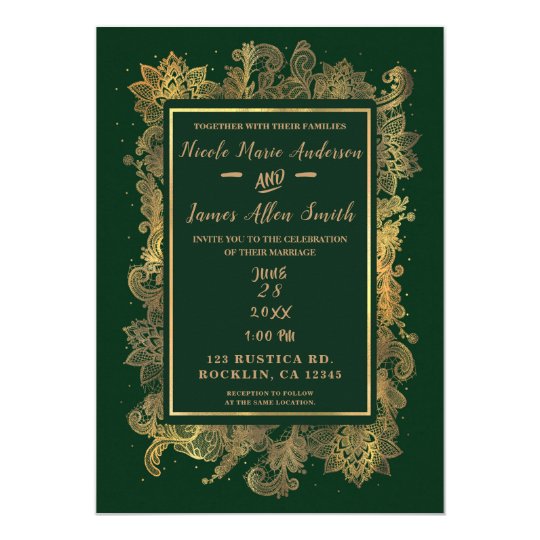 Dark Emerald Green & Gold Elegant Floral Wedding ...