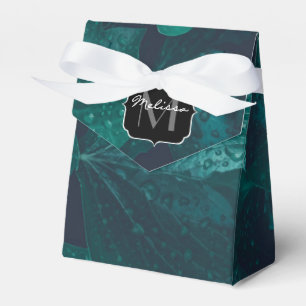 Dark emerald green ivy leaves water drops Monogram Favor Boxes
