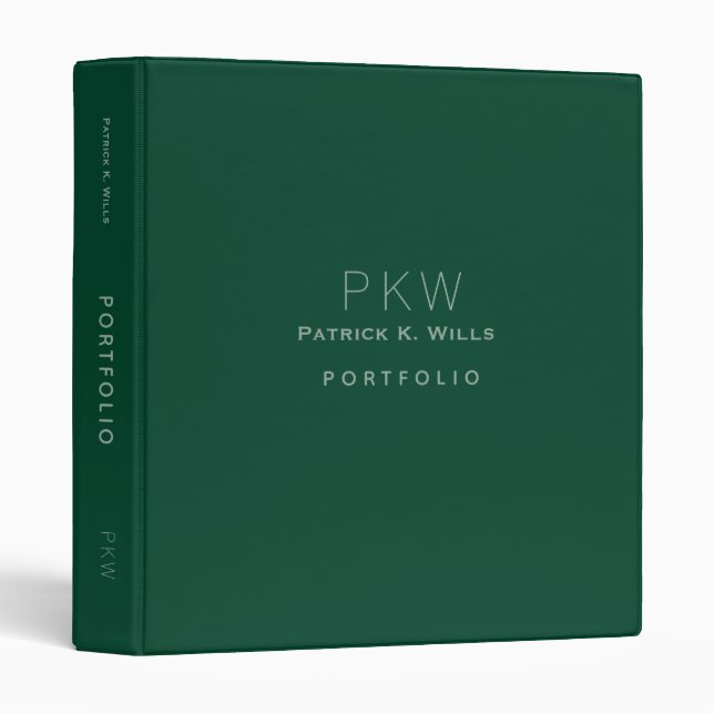 Dark Emerald Green Portfolio Binder with Name (Front/Spine)