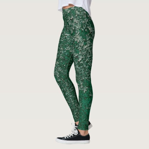 Dark Emerald Green Rusted Metal Texture Abstract Leggings