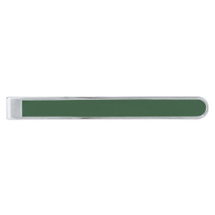 Dark Emerald Green Solid Color Silver Finish Tie Bar