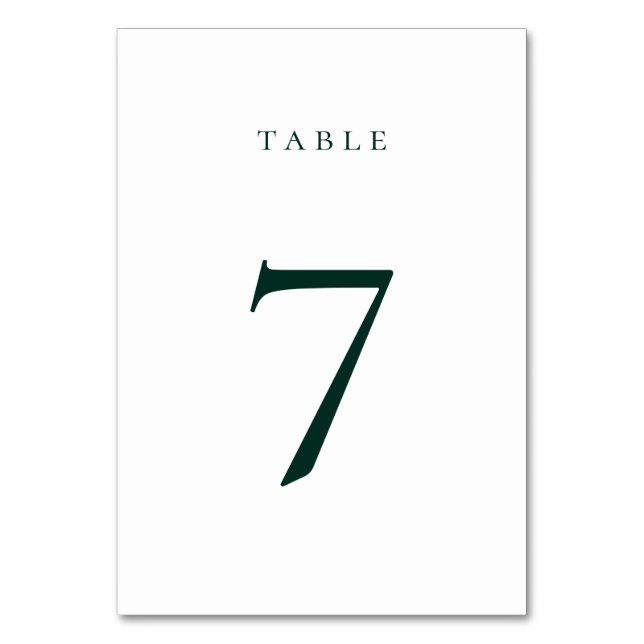 Dark Emerald Green Table Number Card (Front)