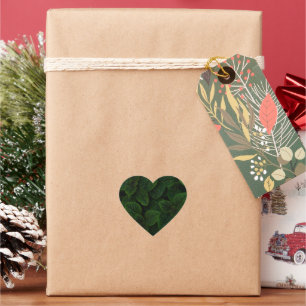 Dark Emerald Green Textured Leaves Pattern Heart Sticker