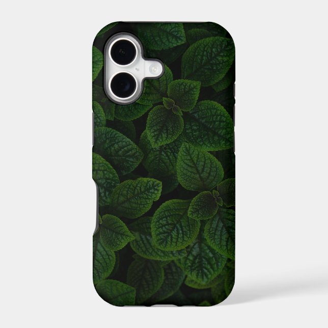 Dark Emerald Green Textured Leaves Pattern Iphone Case (Back)