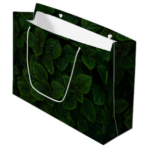 Dark Emerald Green Textured Leaves Pattern Large Gift Bag