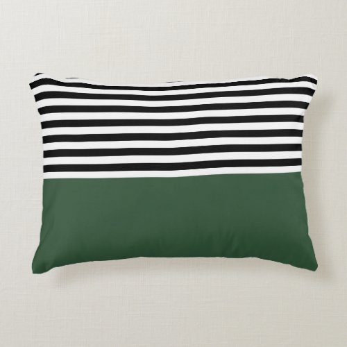Dark Emerald Green With Black and White Stripes Accent Pillow