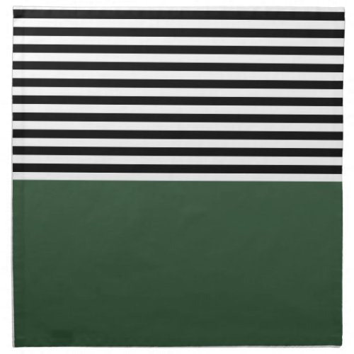 Dark Emerald Green With Black and White Stripes Cloth Napkin