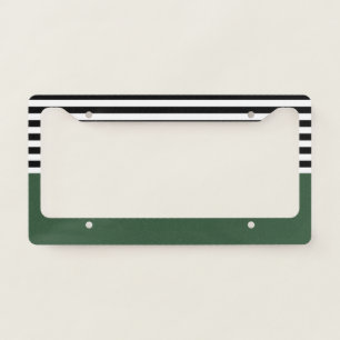 Dark Emerald Green With Black and White Stripes License Plate Frame