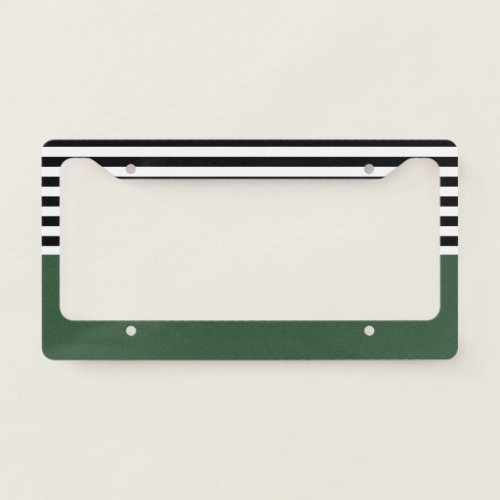 Dark Emerald Green With Black and White Stripes License Plate Frame