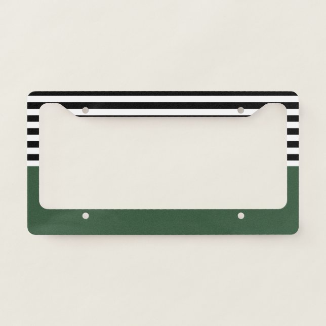 Dark Emerald Green With Black and White Stripes License Plate Frame (Front)