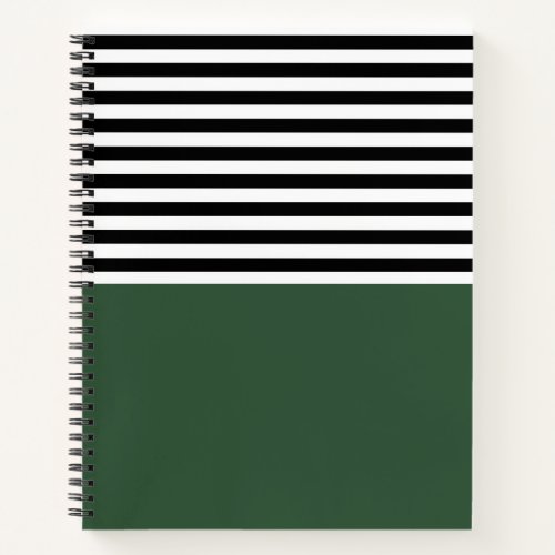 Dark Emerald Green With Black and White Stripes Notebook