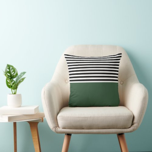 Dark Emerald Green With Black and White Stripes Throw Pillow