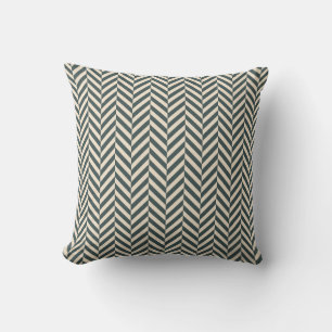Dark Emerald Ivory Herringbone Geometric Pattern Throw Pillow