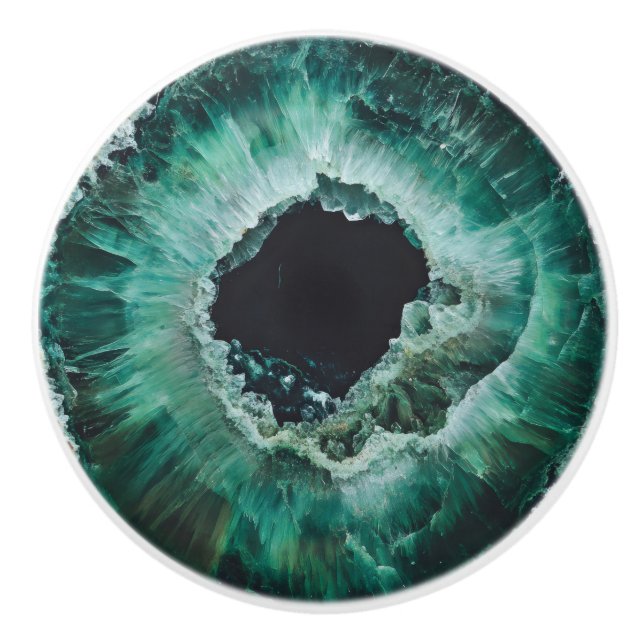 Dark Emerald Natural Gem Pattern Ceramic Knob (Front)