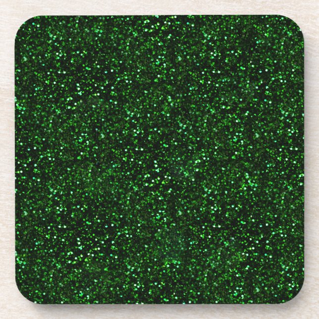 Dark Emerald Spring Green Glitter Drink Coaster (Front)