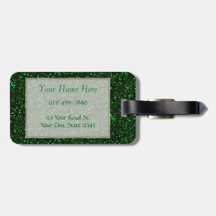 Dark Emerald Spring Green Glitter Luggage Tag