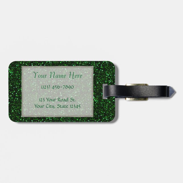 Dark Emerald Spring Green Glitter Luggage Tag (Back Horizontal)
