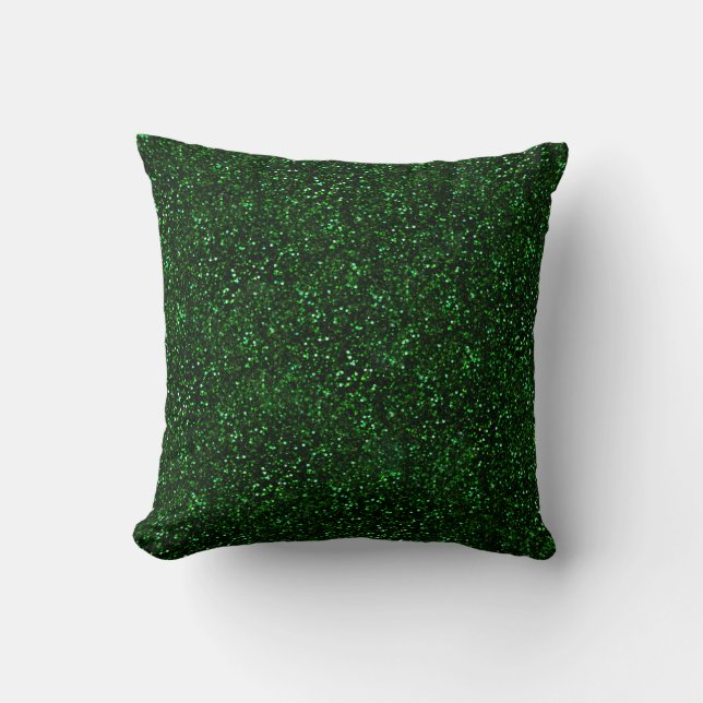 Dark Emerald Spring Green Glitter Throw Pillow (Front)