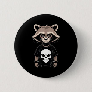 Dark Emo Raccoon With Skull Punk Style Alternative Button
