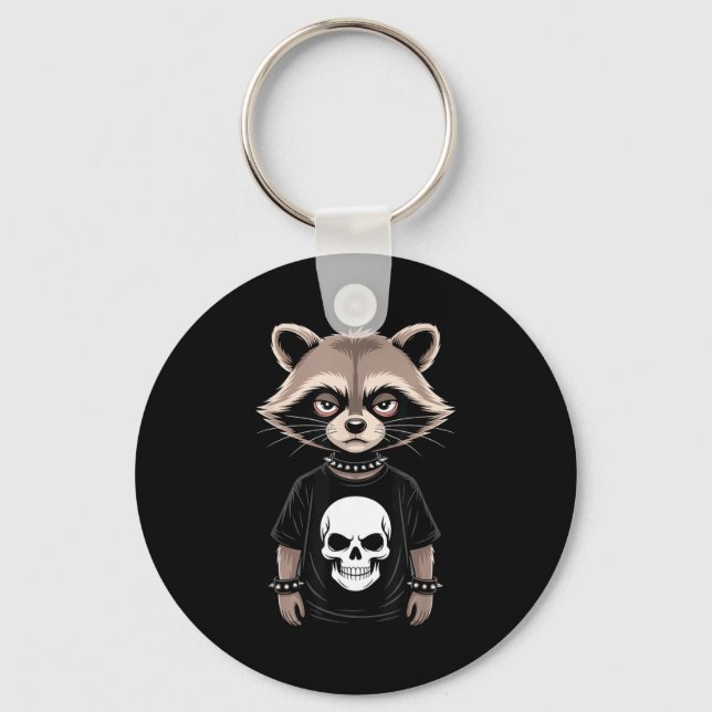 Dark Emo Raccoon With Skull Punk Style Alternative Keychain (Front)