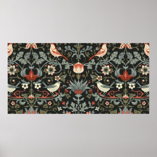 Dark Enchanted Vintage Flowers and Birds seamless Poster