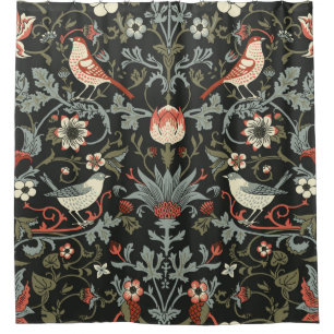 Dark Enchanted Vintage Flowers and Birds seamless Shower Curtain