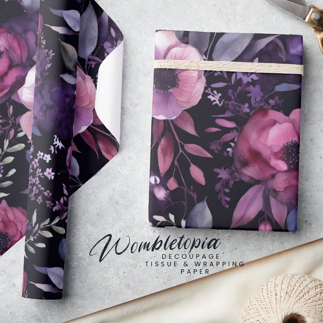 Dark Enchantment Pink & Purple Anemone Decoupage Wrapping Paper (Creator Uploaded)
