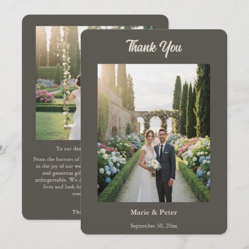 Dark Espresso Brown Photo Wedding Thank You Card