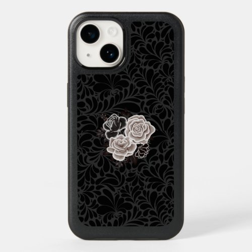 Dark esthetic black flowers print phone cover