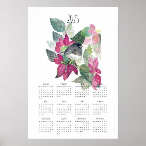 Dark Eyed Junco Bird Art 2023 Calendar Poster