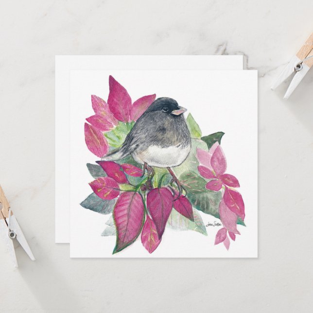 Dark Eyed Junco Bird Card (Front/Back In Situ)