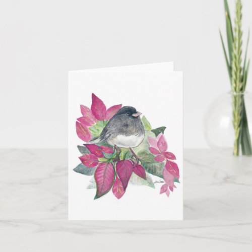 Dark_eyed Junco Bird Flowers Card