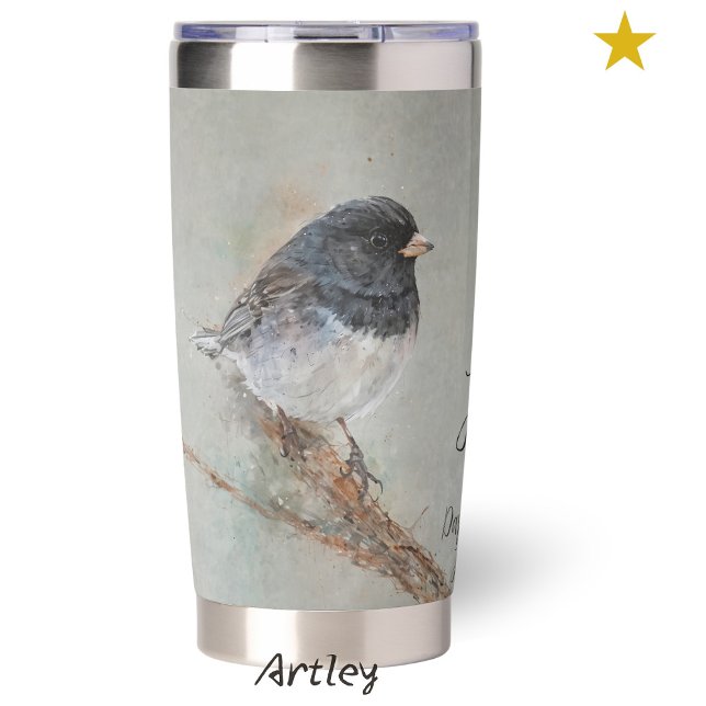 Dark Eyed Junco Bird Painting Custom Initials Insulated Tumbler (Creator Uploaded)
