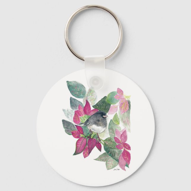 Dark Eyed Junco Bird Watercolor Art Keychain (Front)
