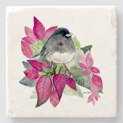 Dark Eyed Junco Bird Watercolor Art Stone Coaster