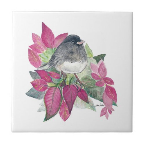 Dark Eyed Junco Bird Watercolor Ceramic Tile