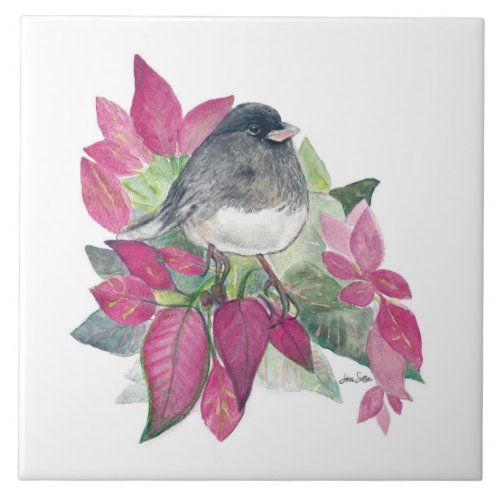 Dark Eyed Junco Bird Watercolor Ceramic Tile