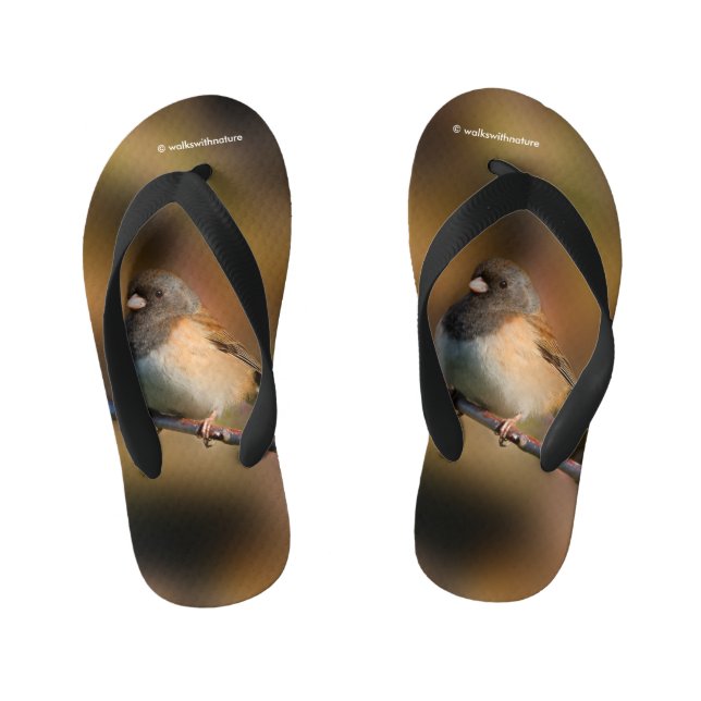 Dark-Eyed Junco on a Limb Kid's Flip Flops (Footbed)