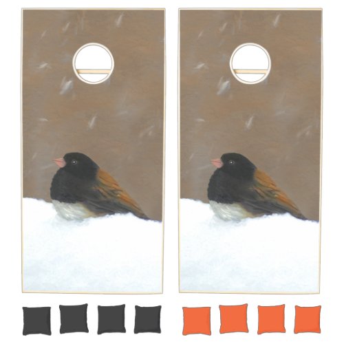 Dark_Eyed Junco Painting _ Original Bird Art Cornhole Set