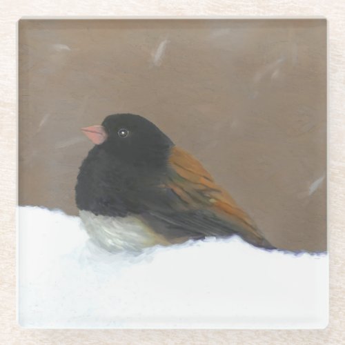 Dark_Eyed Junco Painting _ Original Bird Art Glass Coaster