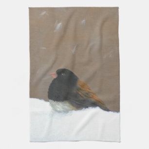Dark-Eyed Junco Painting - Original Bird Art Kitchen Towel