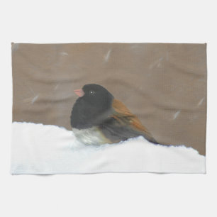 Dark-Eyed Junco Painting - Original Bird Art Kitchen Towel
