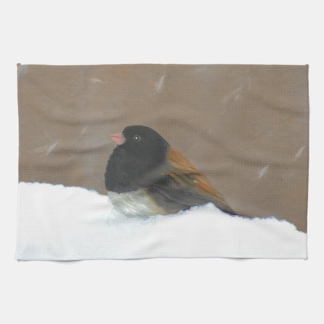 Dark-Eyed Junco Painting - Original Bird Art Kitchen Towel (Horizontal)