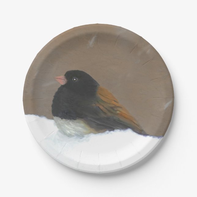 Dark-Eyed Junco Painting - Original Bird Art Paper Plates (Front)