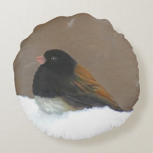 Dark_Eyed Junco Painting _ Original Bird Art Round Pillow